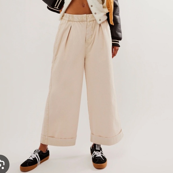 Free People Pants - Free People After Love Cuff Pants Trousers Light Khaki NEW XS run big boho wide